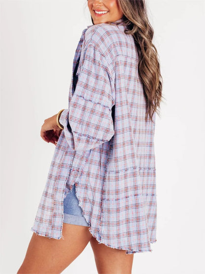 Tiktok Hot Sale Women's Seams Raw Edge Washed Oversized Shirt Jacket