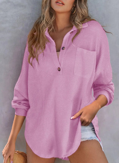Women's Waffle Knit Long Sleeve Sweatshirt