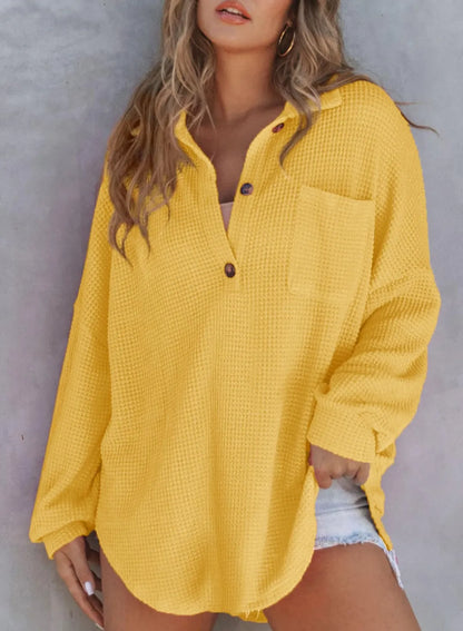 Women's Waffle Knit Long Sleeve Sweatshirt