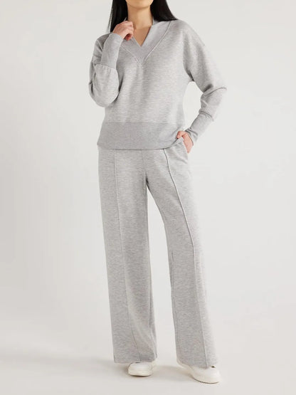 2024 New Women's Ultimate V-Neck Sweatshirt & Scuba Knit Trouser Pants Set