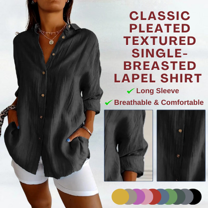 🌷Classic Pleated Textured Single-Breasted Lapel Shirt for Women